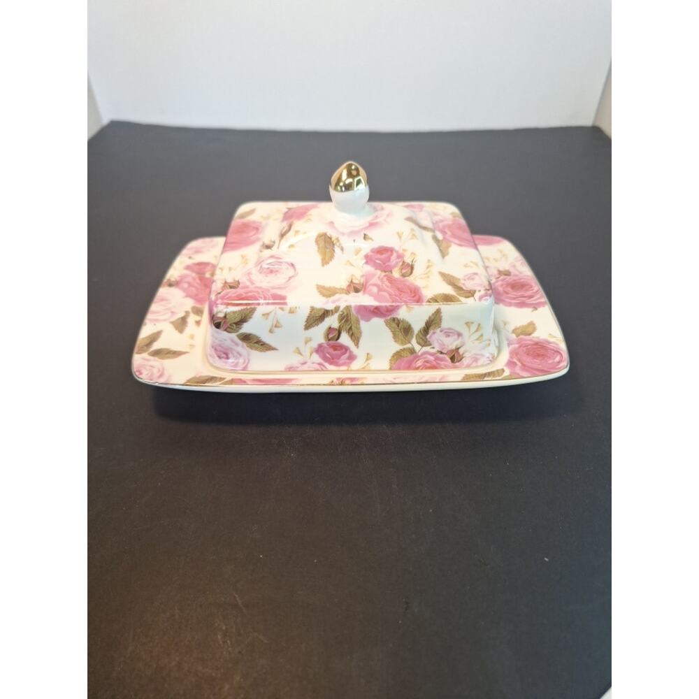 Vintage "Mimi Premium Collection" Pink Floral Design Butter Dish